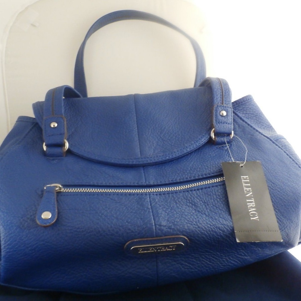 Ellen Tracy Bold Blue Satchel Purse Handbag
